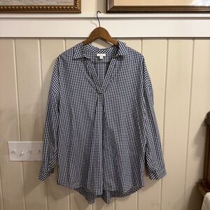 J. Jill Women's Navy and White Gingham Tunic Length Top, Size Large, Like New